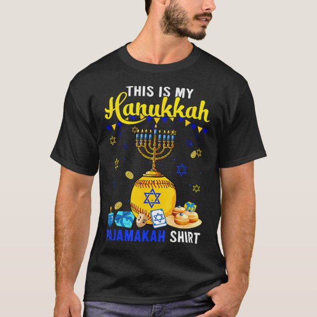 Min Hanukkah Pajama Shirt Softball Player judisk m T (Framsida)
