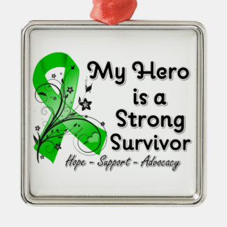 Min Hero är en stark Survivor Grönt Ribbon Julgransprydnad Metall