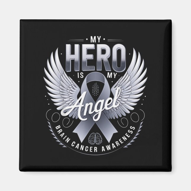 Min Hero är min ängel Brain Cancer Awareness Hero  Magnet (Framsidan)