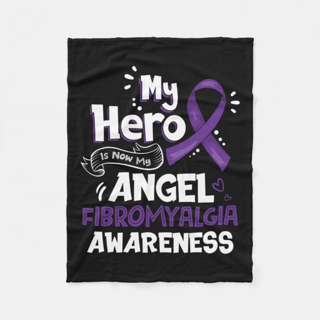 Min Hero är nu min andgel Fibromyalgia Awareness G Fleecefilt (Framsidan)