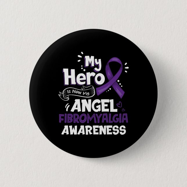 Min Hero är nu min andgel Fibromyalgia Awareness G Knapp (Framsida)
