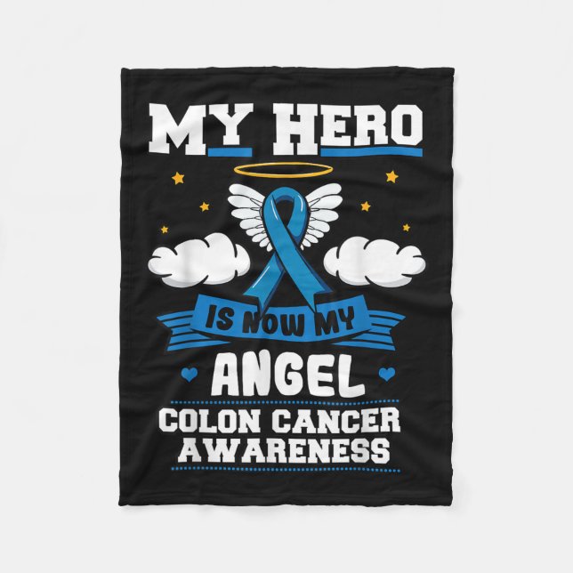 Min Hero är nu min ängel Colon Cancer Blue Bowel Fleecefilt (Framsidan)