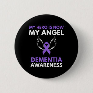 Min Hero är nu min ängel Dementia Awareness Ribbon Knapp