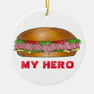 Min Hero Funny Foodie Sub SubMarine Sandwich Hoagi Julgransprydnad Keramik