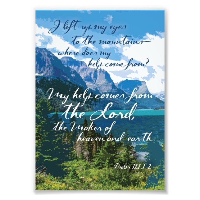 Min hjälp kommer från Lord Psalm 121 Mountain Art Fototryck (Framsidan)