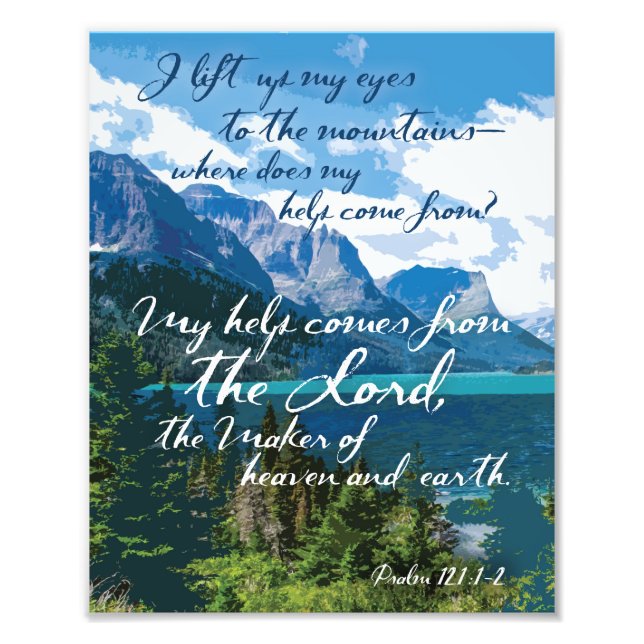 Min hjälp kommer från Lord Psalm 121 Mountain Art Fototryck (Framsidan)