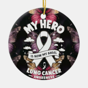 Min hjälte är nu min ängel för lungcancer julgransprydnad keramik