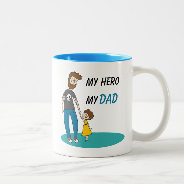 Min hjälte min pappa-mugg – Fars dag-present Två-Tonad Mugg (Höger)