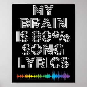 Min hjärna är 80 % Sång Letter Funny Music Älskare Poster