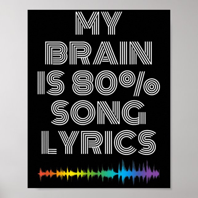 Min hjärna är 80 % Sång Letter Funny Music Älskare Poster (Framsidan)