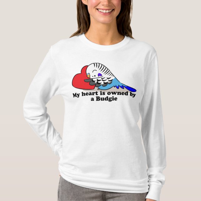 Min hjärta hör hemma till en blåttbudgie tee (Framsida)