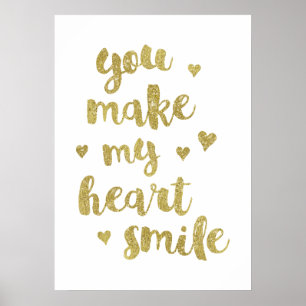 Min hjärta ler guld- Calligraphycitationstecken Poster