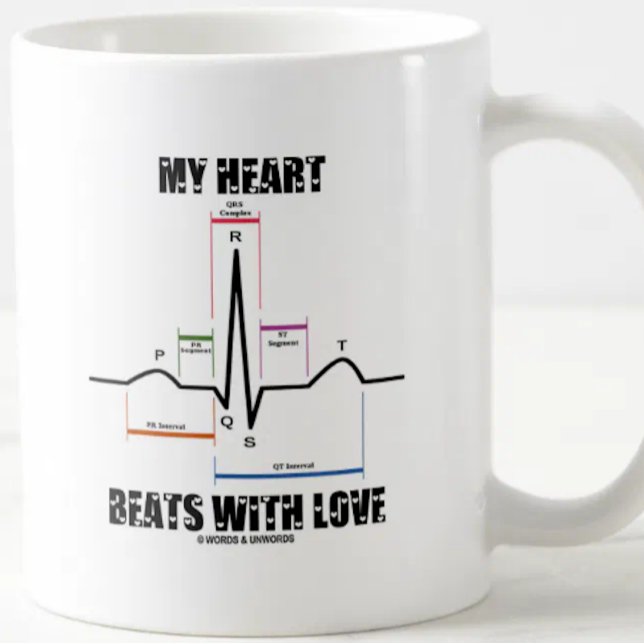 Min hjärtatakter med kärlek (electrocardiogramen) kaffemugg (Loving cardiology attitude is found on this mug featuring a normal sinus rhythm on electrocardiogram)