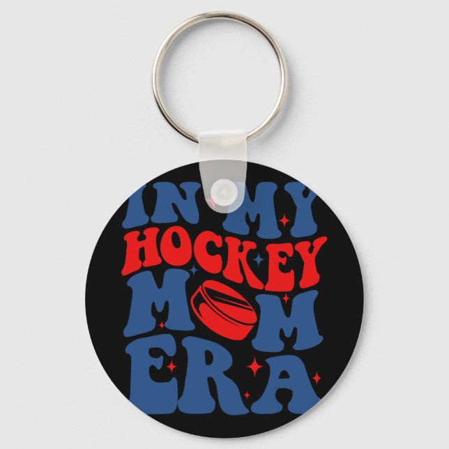 Min Hockey Mamma Era Groovy Ice Hockey Mamma Mamma Nyckelring (Framsida)