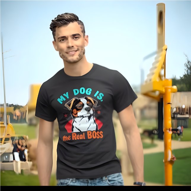 Min Hund är den riktiga Chef T Shirt (Retro Funny T-Shirt "My Dog Is The Real BOSS")