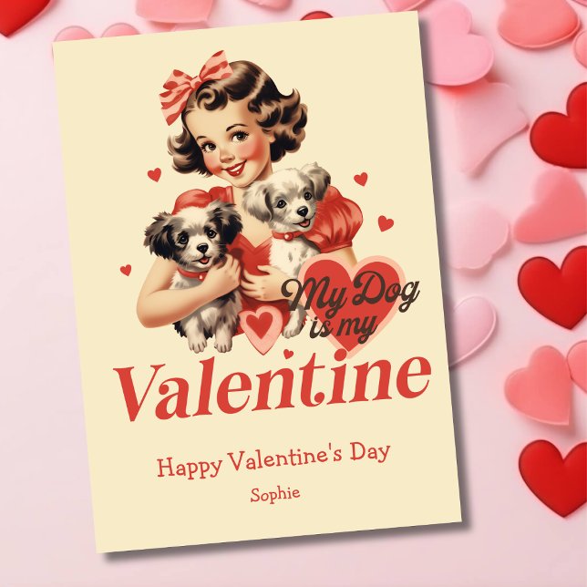 Min hund är min Alla hjärtans roliga retro Valenti Julkort (Skapare uppladdad)
