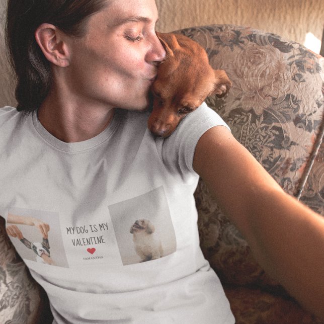 Min Hund är min Valentine | Två Hund foton T Shirt (Skapare uppladdad)