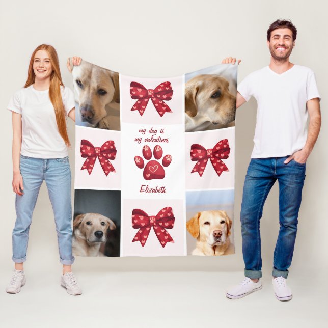 Min Hund är mina Valentineser Bow 4-foton Fleecefilt (På plats)