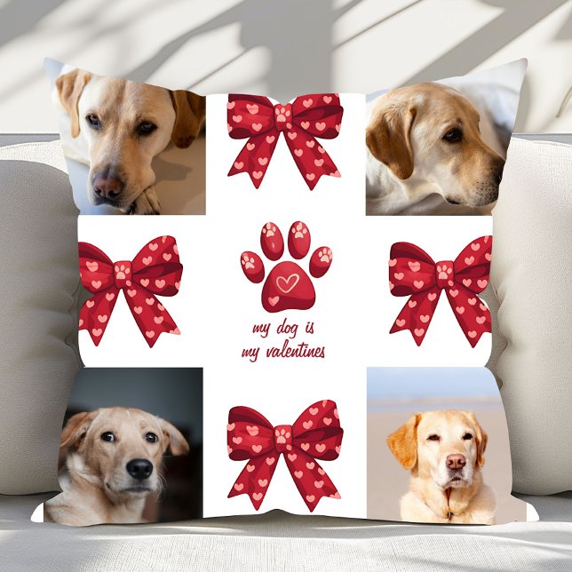 Min Hund är mina Valentineser Bow 4-foton Kudde (Skapare uppladdad)