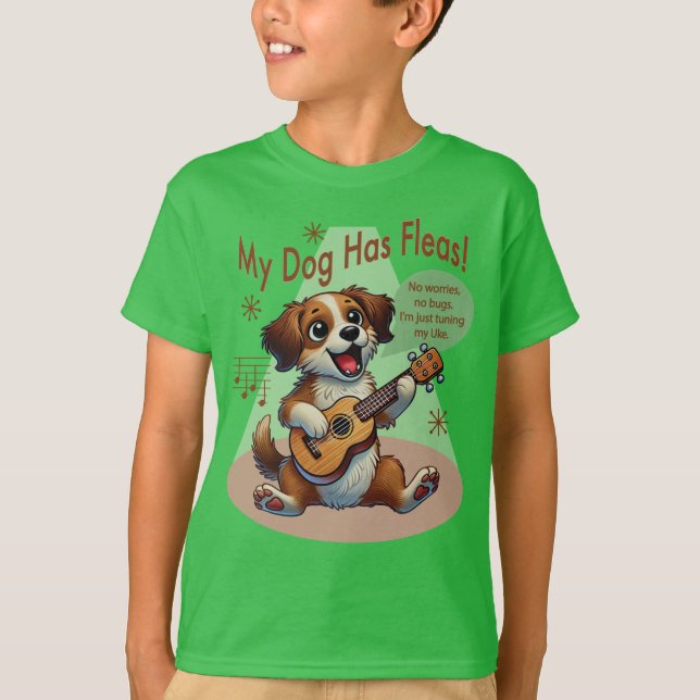 Min Hund Har Loppor Ukulele Stämsång T Shirt (Framsida)