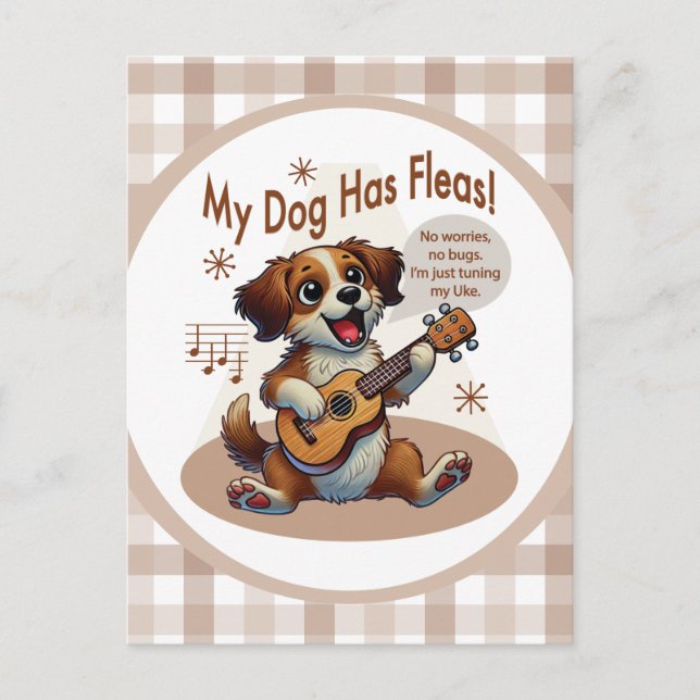 Min Hund Har Loppor Ukulele Stämsång Vykort (Framsida)