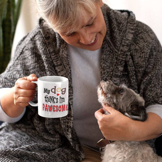Min Hund Tycker Jag Är Pawesome Pun typografi Kaffemugg (Skapare uppladdad)