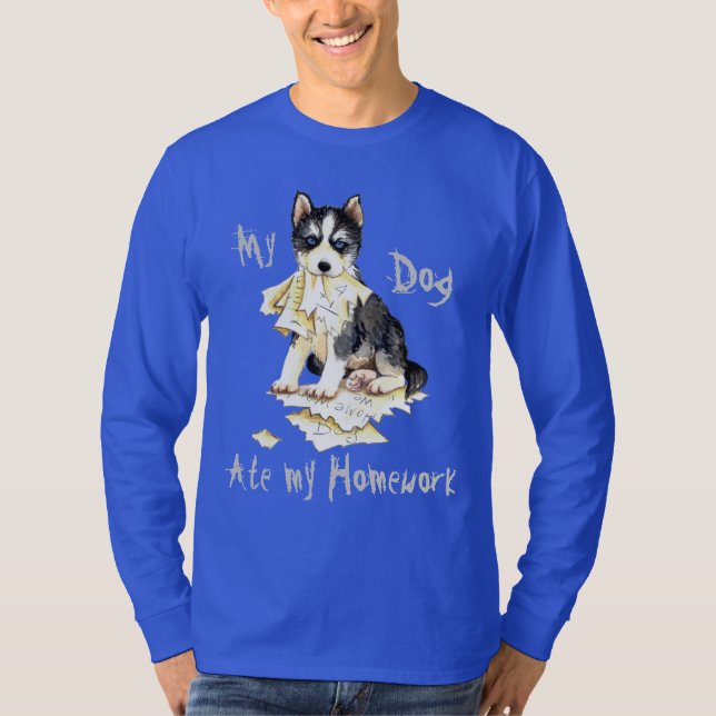 Min Husky Ate Min hemläxa T Shirt (Framsida)