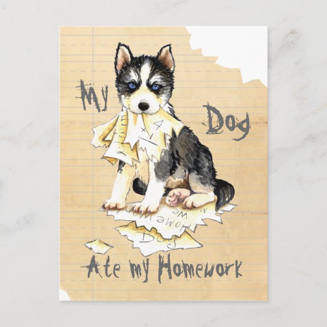 Min Husky Ate min hemläxa Vykort (Framsida)