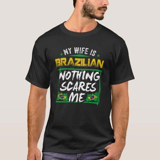 Min hustru är brasiliansk Flagga för arv från Bras T Shirt (Framsida)