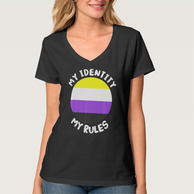 Min identitet min regler icke-binär flagga icke-bi t shirt (Framsida)