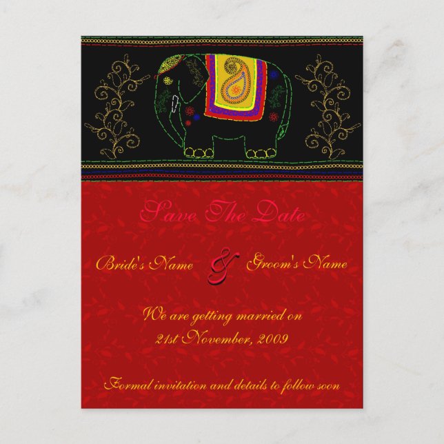 Min indiska elefant - indiskt rött meddelande vykort (Framsida)