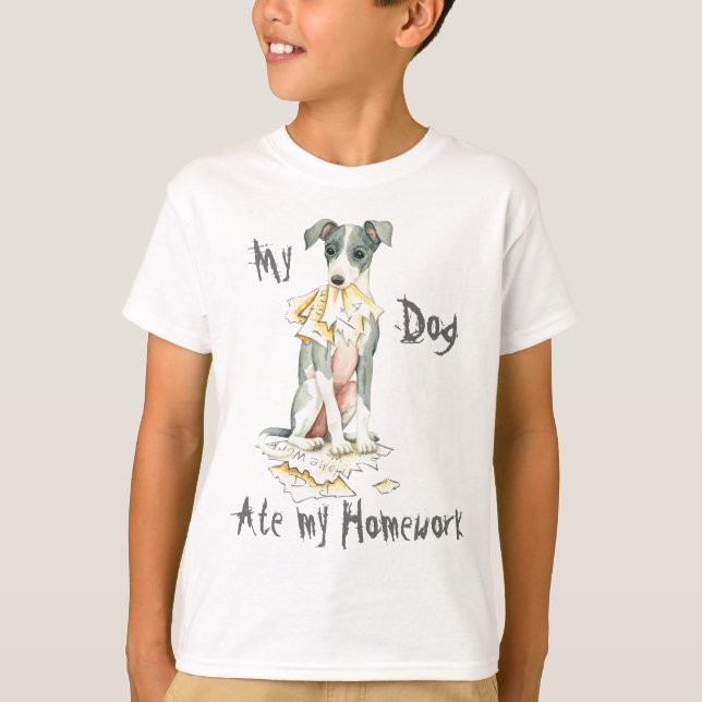 Min italienska Greyhound Ate My Homwork T-Shirt (Framsida)