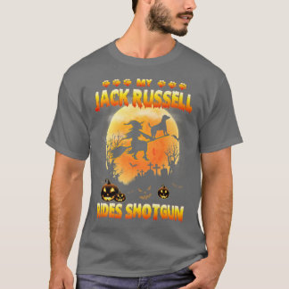 Min Jack Russell Rides Pistol Witch Fly Broomstick T Shirt