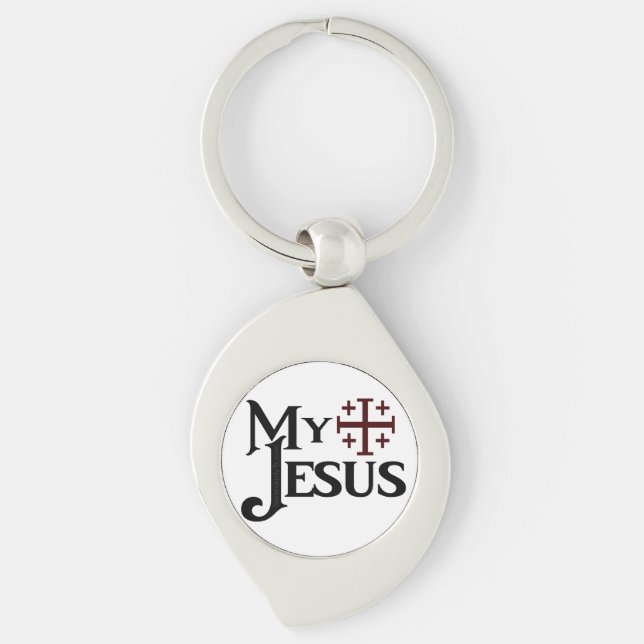 Min Jesus Swirl Silverfärgad Nyckelring (Framsidan)