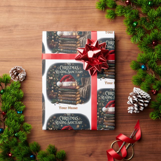 Min jul läsning Tomtehatt Bokstapel Mönster Presentpapper (Julgåva)