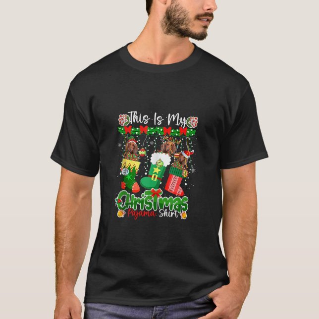 Min jul Pajama Shirt Santa Dachshunds i Julafton T Shirt (Framsida)