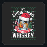 Min julanda är Whiskey Ugly Sweater Julafton P Fyrkantigt Klistermärke<br><div class="desc">Min julanda är Whiskey Ugly Sweater Julafton Pajamas</div>