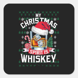 Min julanda är Whiskey Ugly Sweater Julafton P Fyrkantigt Klistermärke