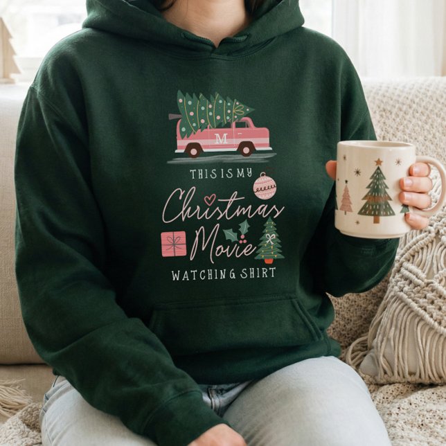 Min julfilm tittar på Shirt Rosa Retro Van T Shirt (Retro Cozy Christmas Van Holiday Movie Watching Hoodie)