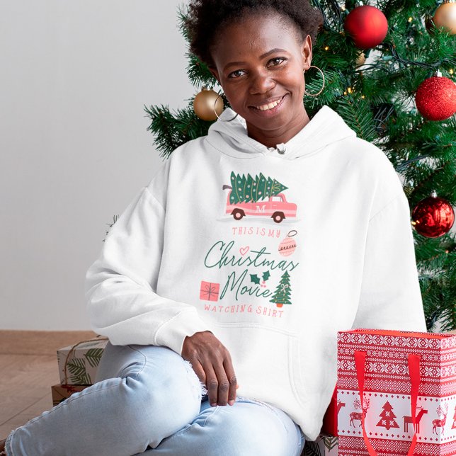 Min julfilm tittar på Shirt Rosa Retro Van T Shirt (My Christmas Movie Watching Shirt Pink Retro Van)