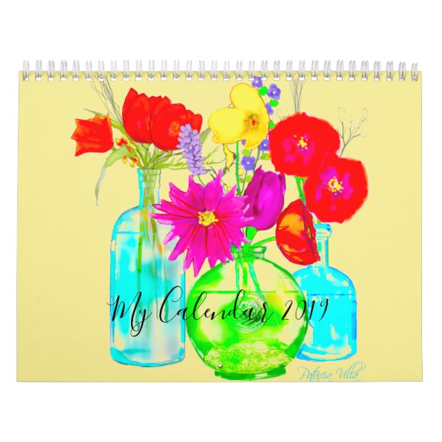 Min kalender 2019 dekorerad med färgglada blommor (Omslag)
