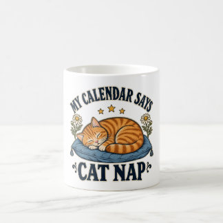 Min kalender säger kattlur Sover rödhårig katt Kaffemugg
