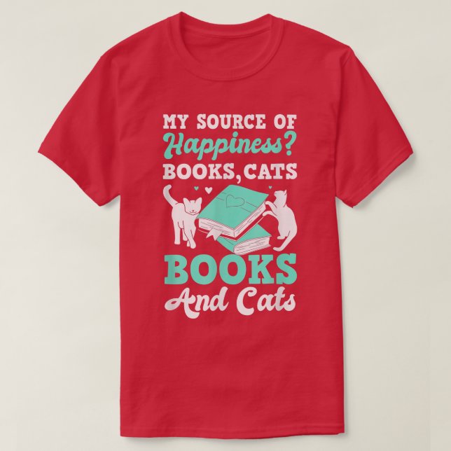 Min källa till lycka Cat Bok Älskare Reading Boo T Shirt (Design framsida)