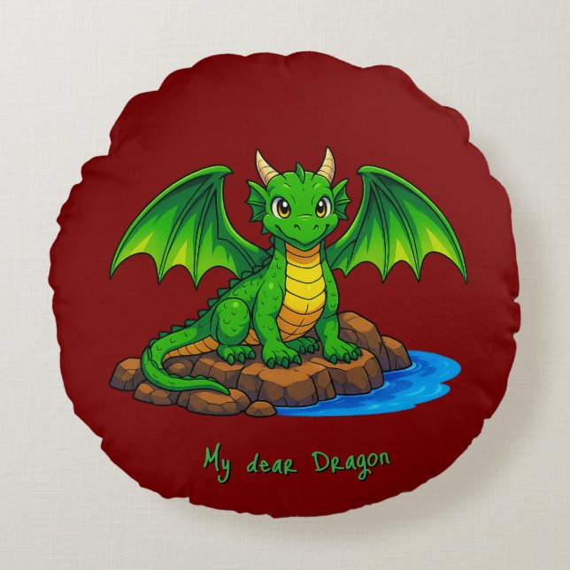 Min kära Dragon Rund Kudde (Framsidan)