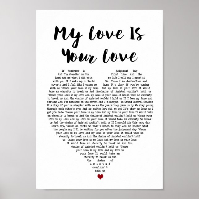 Min Kärlek är Kärlek Heart Sång Lyric-utskriften Poster (Framsidan)