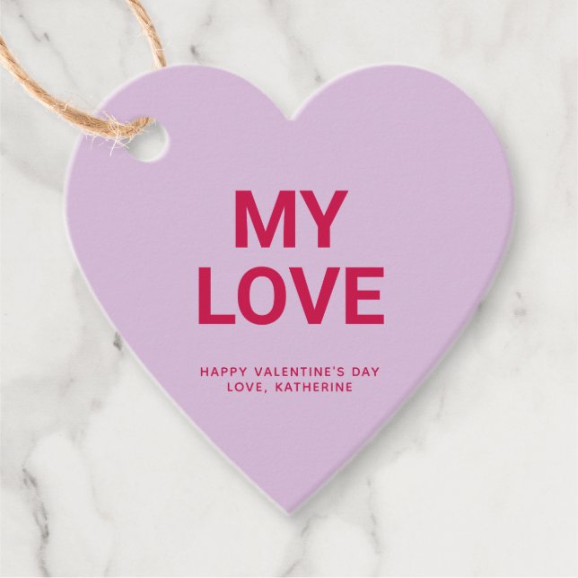 Min kärlek lila hjärtans gulliga Alla hjärtans dag Gåvor Etiketter (Framsida)