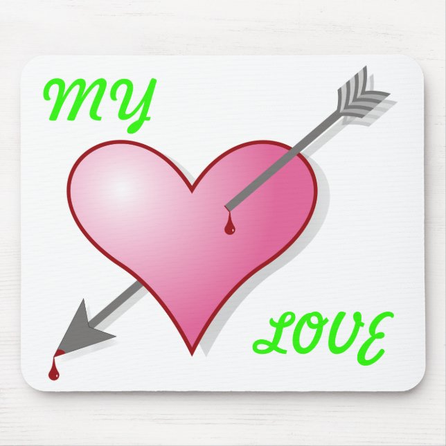 Min Kärlek Rosa Heart Arrow Mousepad Musmatta (Framsidan)