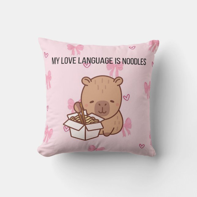 Min kärleksspråk är nudlar | Kawaii Capybara-dekor Kudde (Framsida)