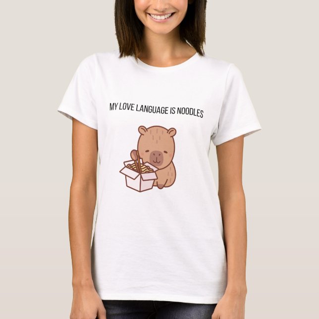 Min kärleksspråk är nudlar | Kawaii Capybara-grap T Shirt (Framsida)