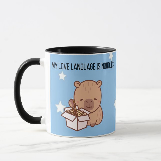 Min kärleksspråk är nudlar | Kawaii Capybara kaffe Mugg (Vänster)